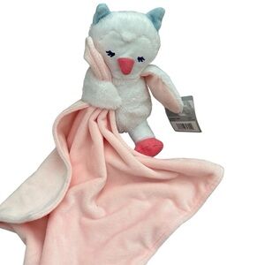 Carters Pink White Owl Baby Cuddle Security Blanket With Rattle